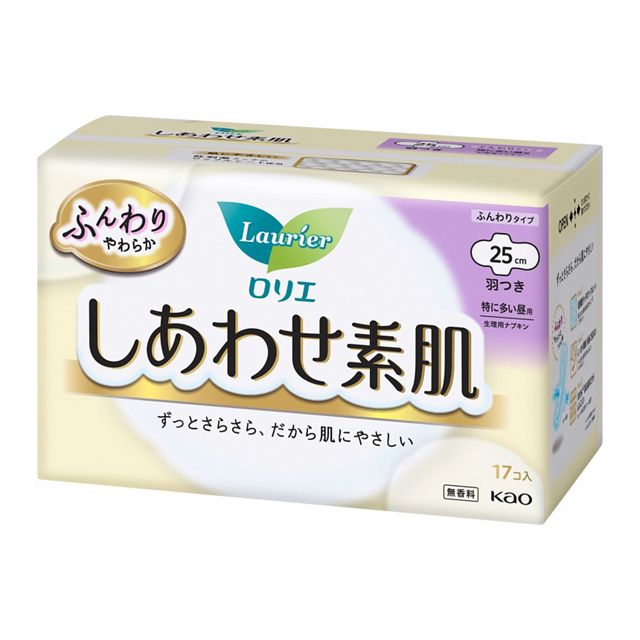 【羽つき特に多い昼用25cm】生理用ナプキン 月経 ロリエ しあわせ素肌17コ